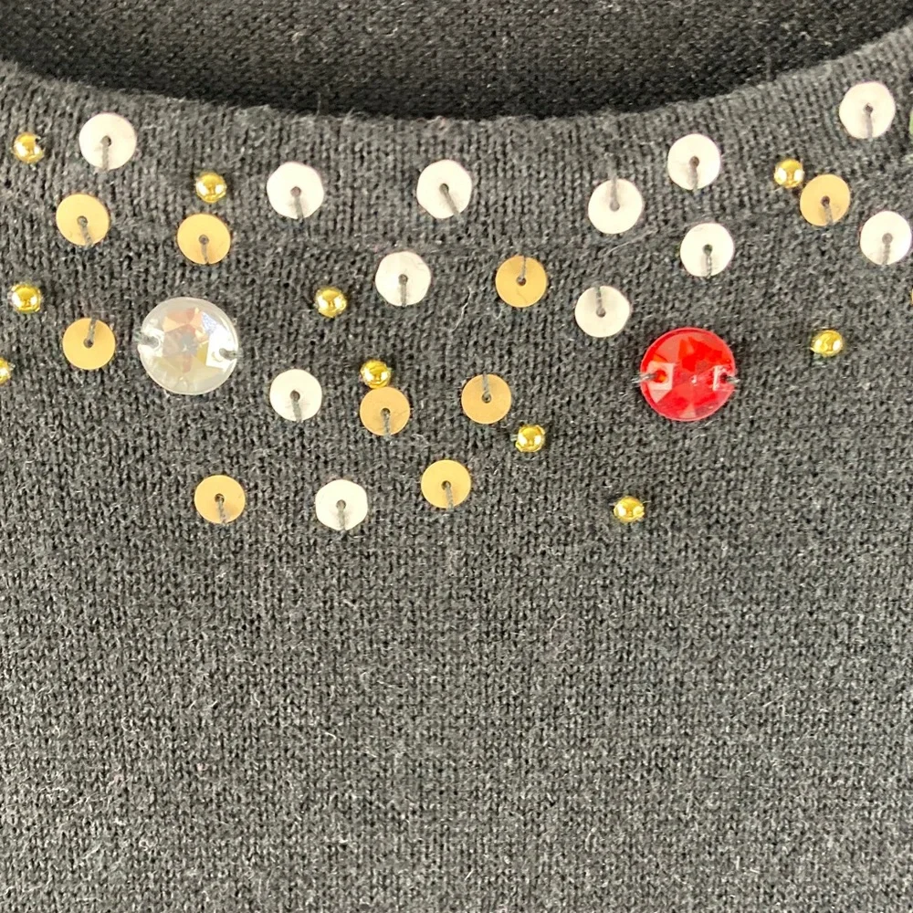 Berek Black Sweater with Festive Embellishments size Medium - Picture 3 of 8